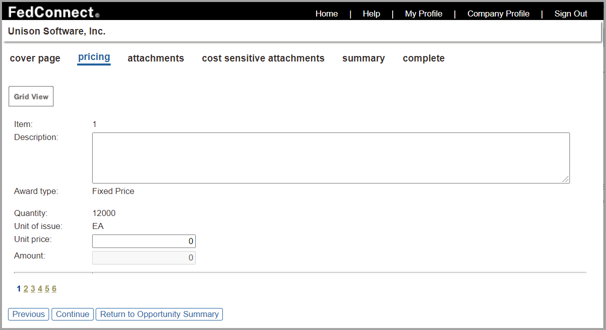 Pricing Page in Detail View